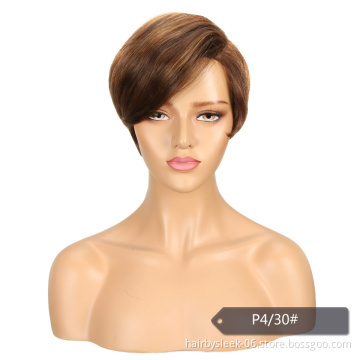 Rebecca China vendors Brown Pixie cut lace front wigs Lace T Part Wigs Remy Brazilian Virgin Human Hair Wigs For Black Women